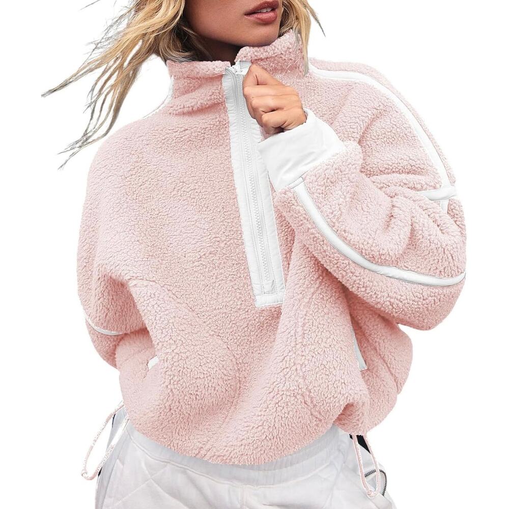 Womens Sherpa Fleece Pullover Pink Half Zip Cozy Jacket Size S NWT